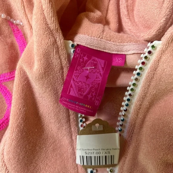 !!SOLD!! NWT QUEEN OF SPARKLES Peach Hood Swimsuit Coverup Poncho Terry - Picture 5 of 5